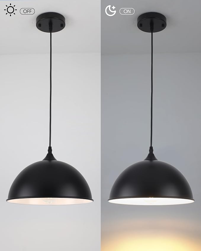 Black Farmhouse Pendant Light with Adjustable Cord - 11.8 Inch Dome Pendant for Kitchen Island, Dining Room, Bar, Foyer, Hallway