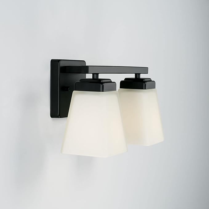 HomePlace Lighting 114421MB-334 Baxley Modern Soft White Glass Bathroom Vanity Wall Light, 2-Light 200 Total Watts, 7" H x 13" W, Matte Black