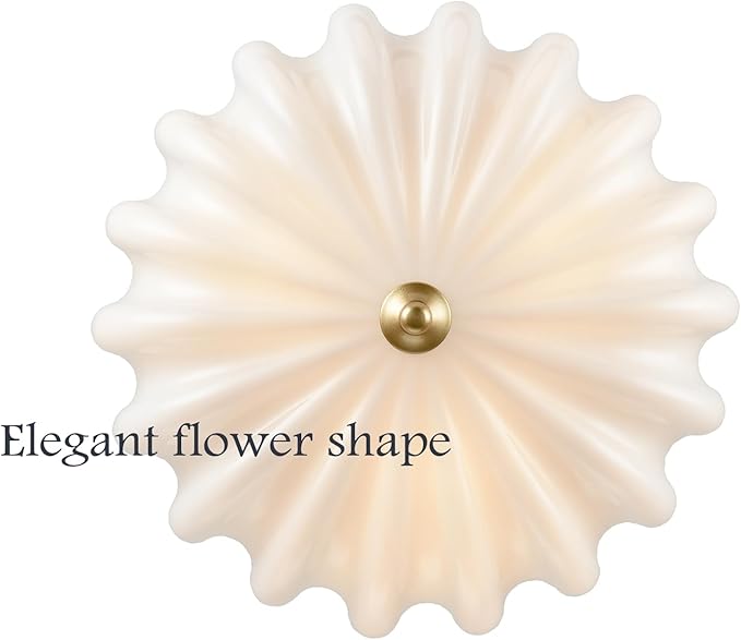 Modern Brushed Brass Gold Semi Flush Mount Light with Milky Flower Shade Ceiling Light Fixture for Living Room Bedroom Entryway
