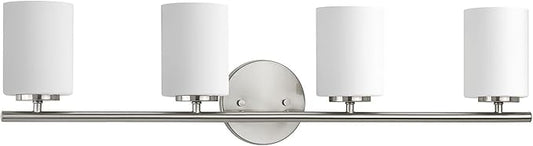 Progress Lighting 4-Light Etched White Glass Modern Bath Vanity Light, Replay Collection, Brushed Nickel (P2160-09)