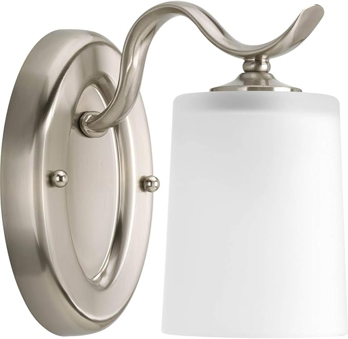 Progress Lighting P2018-09 Inspire Collection Etched Glass Traditional Bath Vanity Light, 1-Light, Brushed Nickel