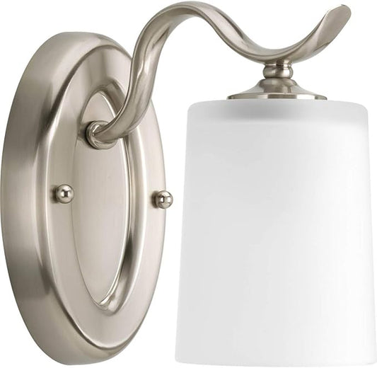 Progress Lighting P2018-09 Inspire Collection Etched Glass Traditional Bath Vanity Light, 1-Light, Brushed Nickel