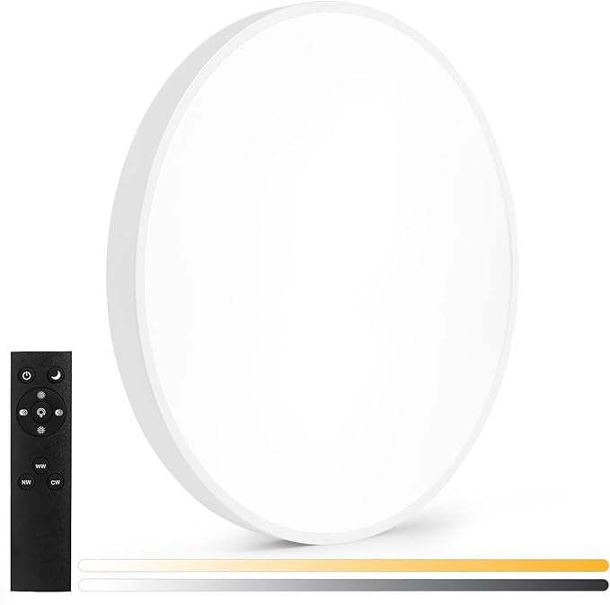 24 Inch Flush Mount Ceiling Light Fixture, Dimmable with Remote, 3000K-6500K Adjustable Color, 48W 4800Lm Ultra Thin Modern Round LED Ceiling Light, White for Bedroom, Kitchen, Living Room