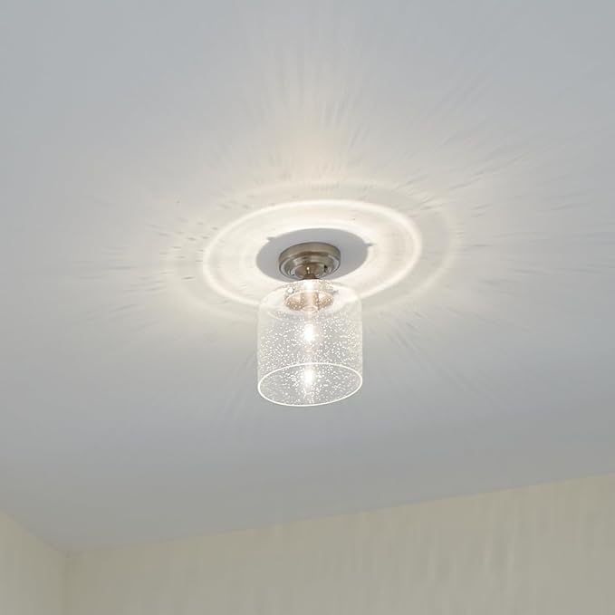 Kichler Winslow 8.5" Semi Flush Mount Light in Brushed Nickel, 1-Light Foyer or Bedroom Light with Clear Seeded Glass, (8.5" W x 10.5" H), 44033NI