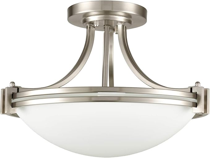 SAMTEEN Brushed Nickel Semi Flush Mount Ceiling Light Modern 3-Light White Glass Hallway Light Fixture Ceiling for Bedroom Living Room Kitchen, Bowl Shade