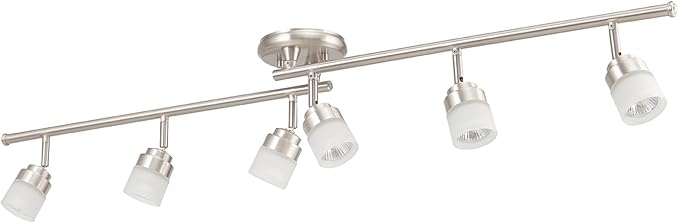Globe Electric 59865 Spence 6-Light Foldable Track Lighting, Brushed Nickel, Frosted Glass Shades