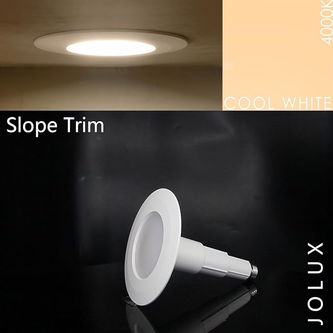 Jolux 4 Inch Adjustable LED Can Light Retrofit, 8.5W=40W 4000K 500LM, Dimmable ETL Damp Rated, Easy Flush Mount Install, Bevel Trim E26 Base, Recessed Lighting for Home Kitchen Bathroom, 4-Pack