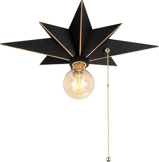 16 inch Flush Mount Ceiling Light with Pull Chain On/Off Switch, Industrial Black Star Ceiling Light Fixtures, Farmhouse Lighting for Hallway, Entryway, Porch, Study, Bedroom, Stair, Kitchen, Bathroom