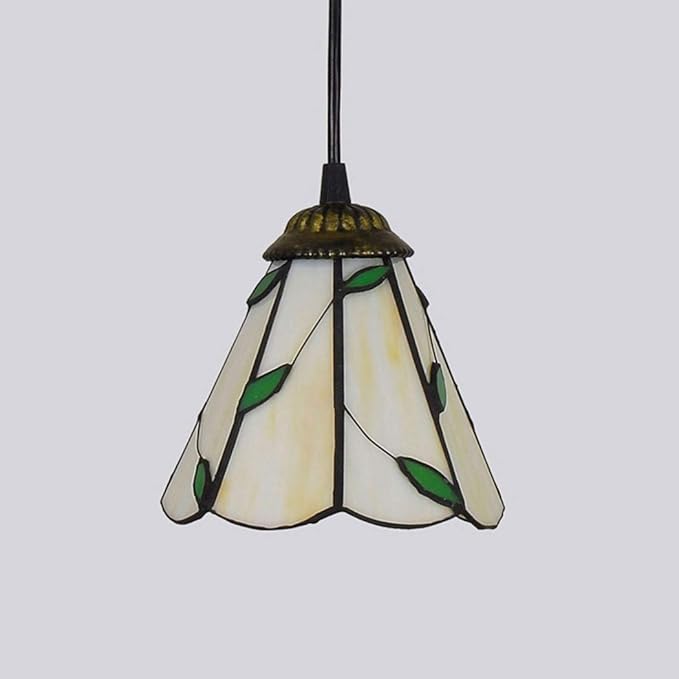 Tiffany Style Pendant Lamp 6 Inch Vintage Mini Stained Glass Green Leaves Shade E27 35 Inch High Pendant Light for Bedroom Living Room 110V-240V
