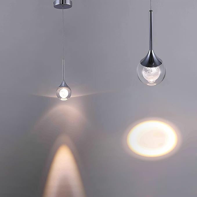 Sedelan Moon Crystal Pendant Light，Modern 2 Pack Pendant Lights Kitchen Island, Dimmable 3000K Dining Room Light Fixture, Pendant Lighting for Bedroom, Bar, Living Room,5W Chrome Adjustable Height