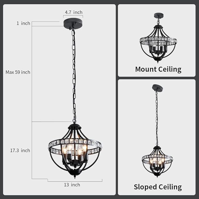 c Chandeliers，Farmhouse Ceiling Chandelier Rustic Vintage Black Pendant Hanging Lighting for Dining Room Living Room Entryway Kitchen Island Bedroom Foyer Lighting（4-Light）