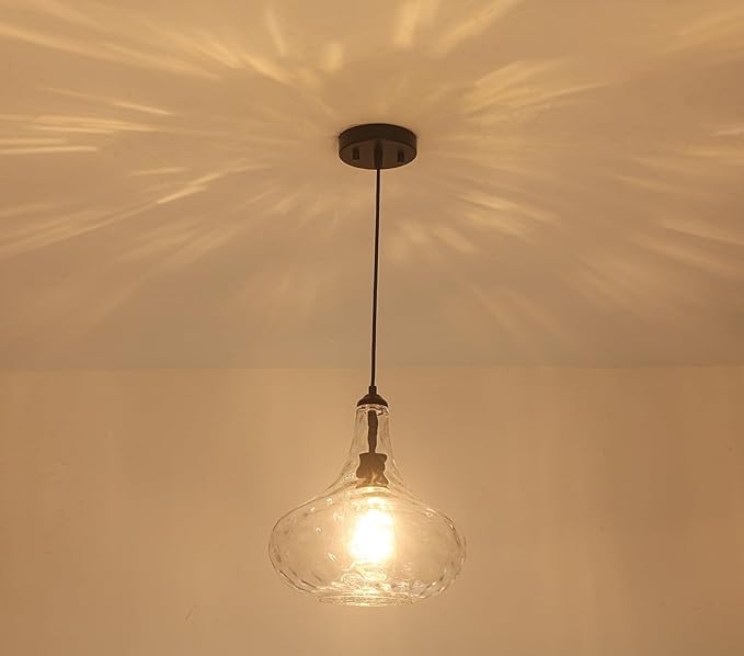 11" Large Glass Pendant Lights for Kitchen Island,Blown Glass Pendant Light Fixture,1 Light Black Farmhouse Hanging Light for Hallway,Bedroom, Living Room Tall 14 inch