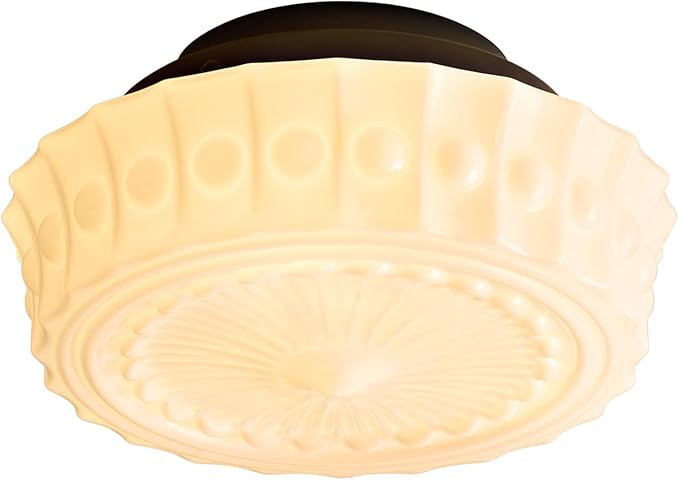 Milk Glass Schoolhouse Ceiling Light - Small 12 Inch Vintage Mid Century Modern Flush Mount Lighting Fixtures - Antique Art Deco Lamp for Hallway Bedroom Kitchen Entryway Laundry Foyer Bathroom Hall