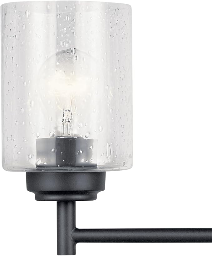 Kichler Winslow 30" 4-Light Bathroom Vanity Light Fixture with Clear Seeded Glass in Black, Modern Industrial Style for Bathroom and Powder Room, (30" x 9.25" x 6.5"), 45887BK