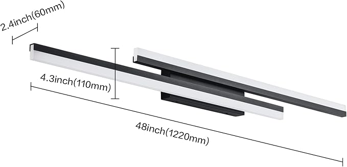 PRESDE 48 Inch LED Vanity Light Bar, Modern Black Bathroom Lighting Fixture Over Mirror
