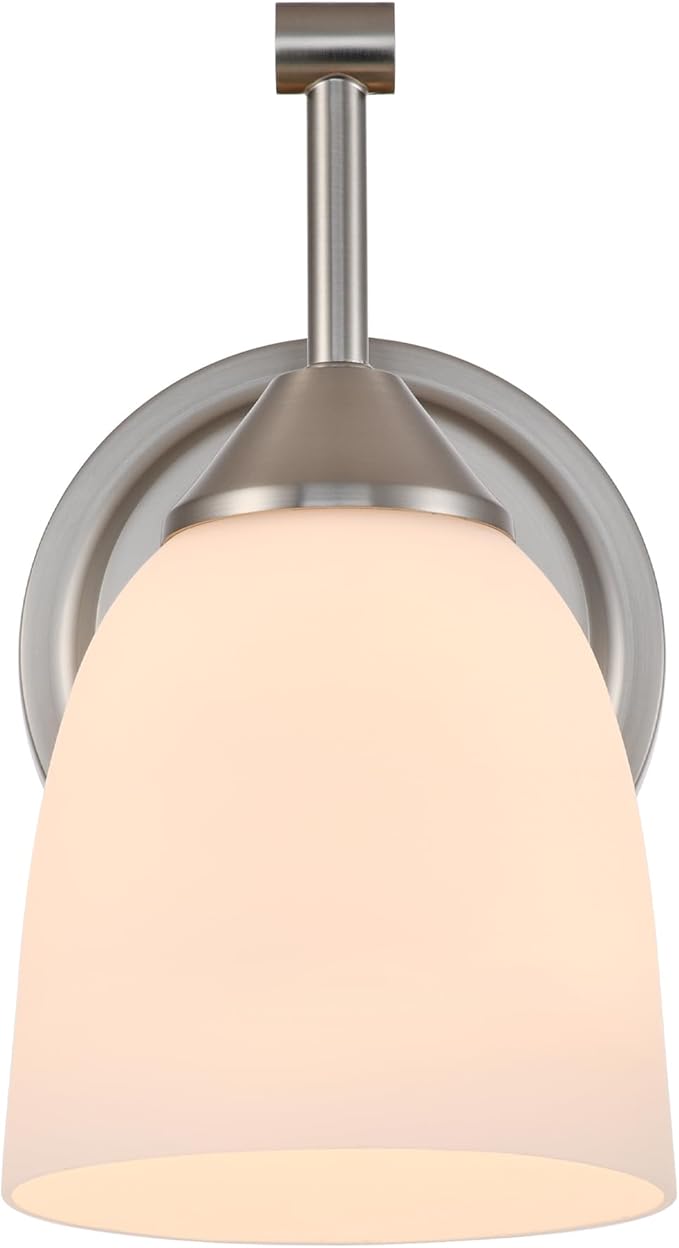 Traditional 1-Light Indoor Wall Sconce with Frosted Glass Bathroom Bedroom Hallway, 9.6" H x 5.5" W, Brushed Nickel