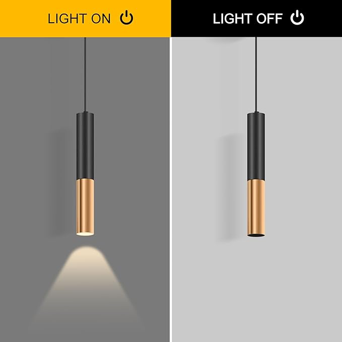 Modern Black and Gold Pendant Light Fixture for Kitchen Island, 1-Light Pendant Lighting with GU10 LED Bulb Ceiling Hanging Lights Cord Adjustable for Living Room Bedroom Dining Room