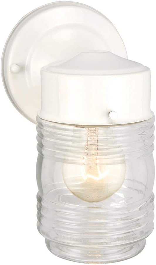 Design House Jelly Jar 1-Light Outdoor Wall Light with Clear Ribbed Glass, Wet Rated for Porch, Patio, and Entryway – Design House, 500181