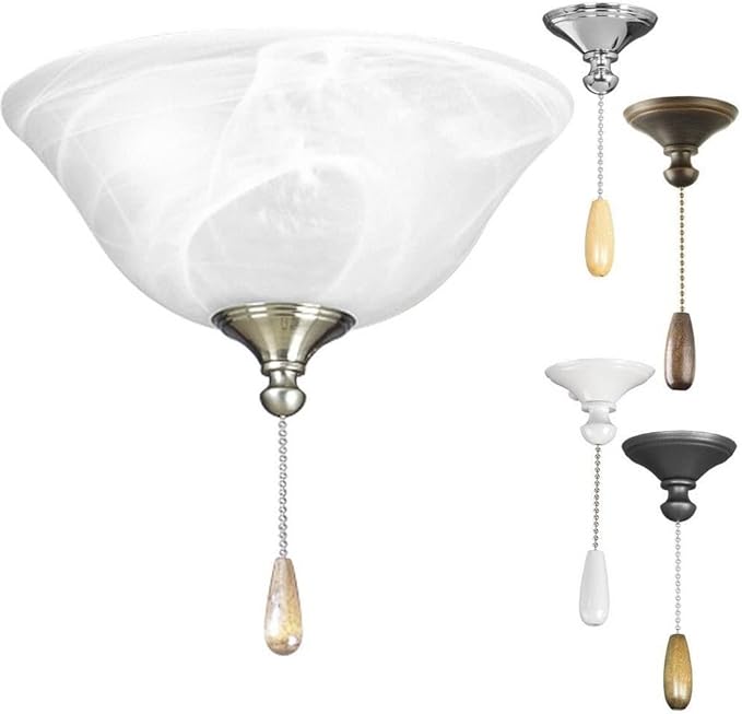 Progress Lighting 2-Light Ceiling Fan Light Kit for AirPro Collection Ceiling Fans, Classic Tranisitonal Style with Alabaster Style Glass Bowl, Includes 2 LED Light Bulbs and Finials in 5 Colors