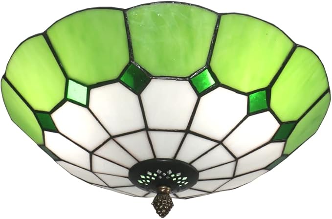 12 inch Vintage Tiffany Style Glass Flush Mount Ceiling Lighting Fixtures Retro Rural Pastoral Classical Lamp LED Chandelier Semi Flush Mount Lights Lamps (12 Inch Green)