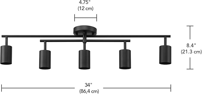 Globe Electric 5-Light Track Lighting, Matte Black, Center Swivel Bar, Adjustable Shades, Dimmable, 64000052