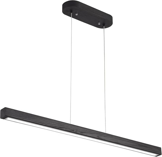 YISDESIGN 59'' Led Pendant Light 40w Dimmable with Remote Wood Linear Pendant Lighting Led Modern Chandelier Island Light with Black Finish for Living Room Dining Room Billiard & Pool Lights Black