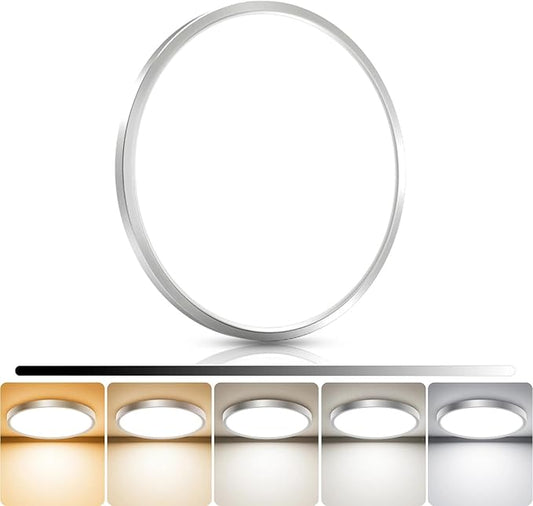 libtit 13inch LED Flush Mount Ceiling Light, Dimmable & 5Color Temperatures (3000K-6500K), 24W Round Slim Brushed Nickel Light Fixture for Bedroom Livingroom Garage Kitchen