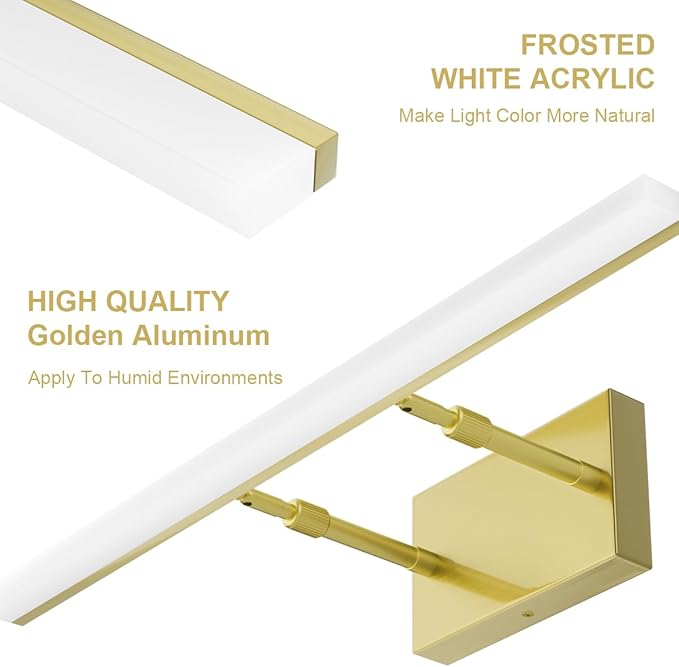 Aipsun 48inch Bathroom Vanity Light Brushed Gold Modern LED Vanity Lighting Over Mirror Adjustable Gold Wall Light for Bathroom (Cool White 5500K)