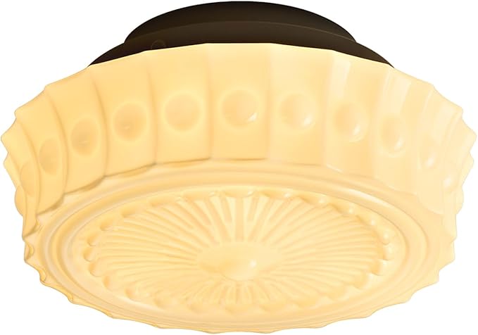 Schoolhouse Vintage Glass Ceiling Light - Small 12 Inch Cream Yellow Mid Century Modern Flush Mount Lighting Fixtures - Art Deco Lamp for Bedroom Kitchen Entryway Laundry Hallway Foyer Bathroom Hall