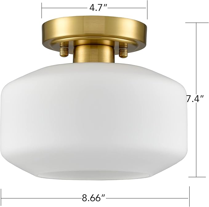 Modern White Semi Flush Mount Ceiling Light Gold Hallway Light Fixture Farmhouse Ceiling Light Opal Milk Glass Shade
