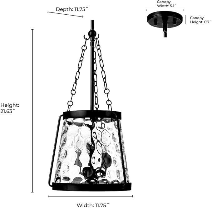 ML Lighting | Adabella Collection | 20403-VB | 3 Light Pendant in Vintage Brass Finish with Clear Hammered Glass Shade | Perfect for Kitchens, Dining Rooms, Living Rooms, Entryways, Hallways