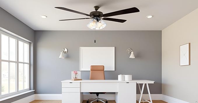 Aspen Creative 22017-1, Four-Light Ceiling Fan Light Kit with Pull Chain, Matte Black Finish with Clear Glass Shades, 13-1/8" Diameter x 6-3/4" Height