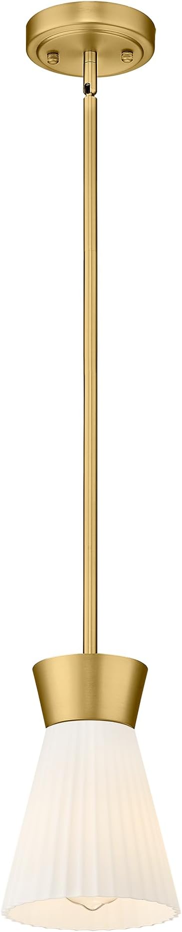 Gold Pendant Light, HWH Hanging Light Fixture for Kitchen Island, Bedroom, Modern Pendant Light with Milk White Striped Glass, Gold Finish, 5HZG107MIL BG