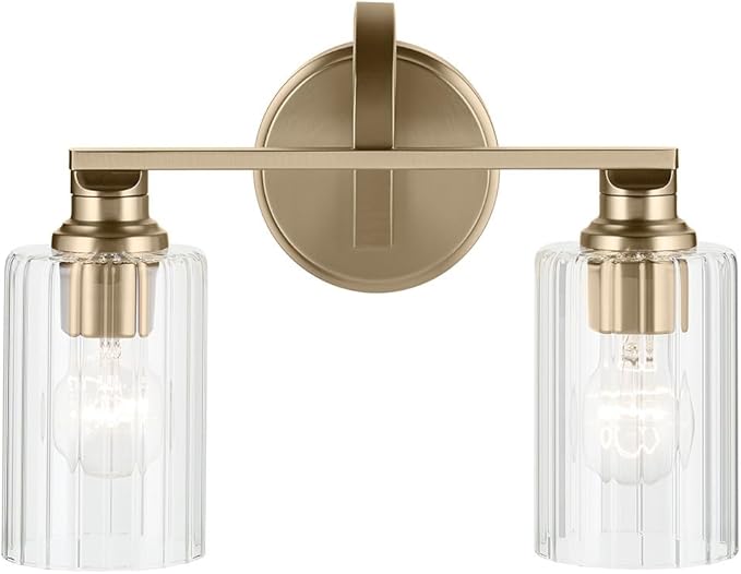 Kichler Gioe 2-Light Vanity Light Fixture 14.25" Bathroom Light with Clear Fluted Glass in Champagne Bronze for Bathroom Vanity Over Mirror (14.25" W x 10.5" H), 55225CPZFLU