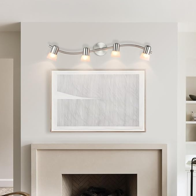 XiNBEi Lighting Track Lighting, 4 Light S-Shaped Track Light Bar with Glass, Modern Kitchen Ceiling Light Bar Brushed Nickel XB-TR1238-4-BN