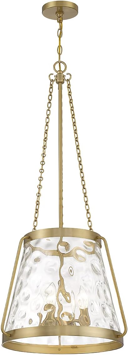 Savoy House 7-1804-4-322 Crawford Vintage Traditional Coastal Clear Water Glass Pendant, 4-Light 240 Total Watts, 40" H x 18" W, Warm Brass