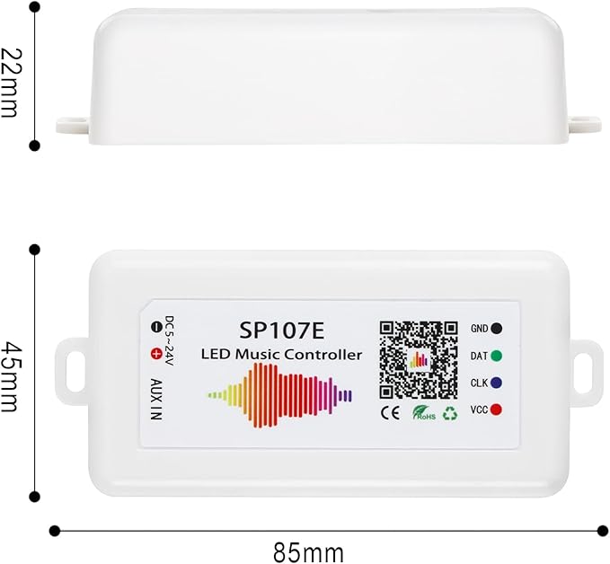 RGBZONE Bluetooth LED Controller, DC 5-24V SP107E LED Light Strip Controller, Support Music Sync, IC Chip for WS2812b WS2811 LED Strip, Matrix Panel, Module