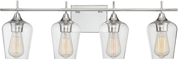 Savoy House 8-4030-4-11 Octave Bohemian Clear Glass Bathroom Vanity Wall Light, 4-Light 240 Total Watts, 10" H x 29" W, Polished Chrome