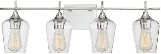 Savoy House 8-4030-4-11 Octave Bohemian Clear Glass Bathroom Vanity Wall Light, 4-Light 240 Total Watts, 10" H x 29" W, Polished Chrome