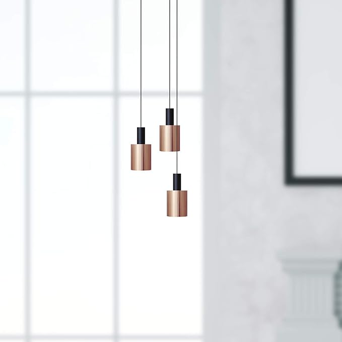 Virgo 3 Mini Pendant Lighting Black-Copper - LED Hanging Light Fixture for Kitchen Island, Bar, Foyer - Cluster Pendants - Dimmable, Adjustable Wire, Lamp Bulb Included