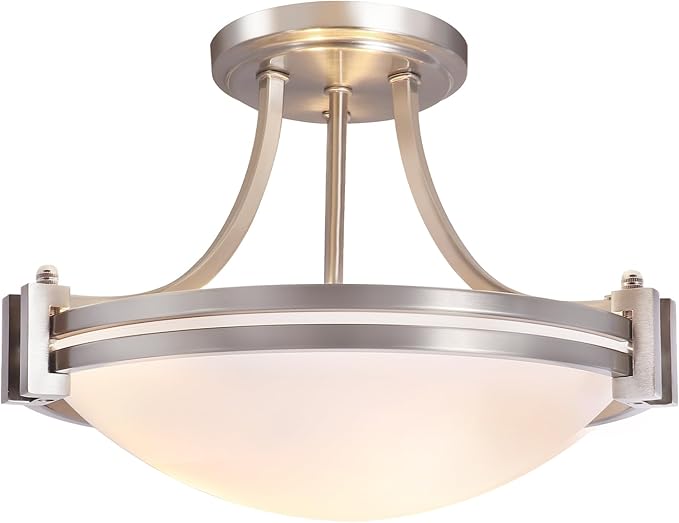 Bektas Semi Flush Mount Ceiling Light Fixture 16inch Brushed Nickel Flush Mount Ceiling Light with Milk Glass for Bedroom Kitchen Bathroom Hallway Foyer Living Room Dinning Room Hall Entryway
