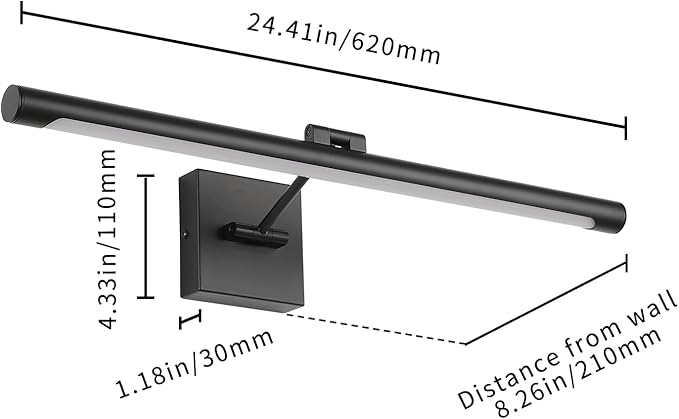 Joosenhouse LED Picture Light Modern Black Art Display Light Artwork Display Light for Paintings 14W (70W Eqv) Hardwired Connection 3000K 24.4 inches