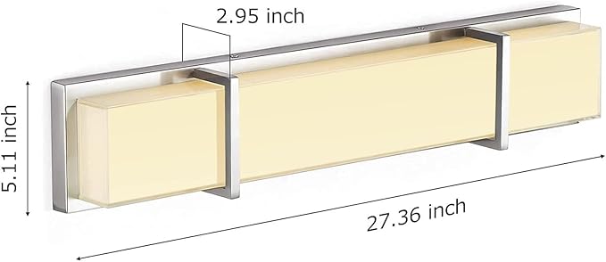 Vanity Lights 27In Warm White Bathroom Lighting Fixtures Over Mirror 28W 3000k Dimmable Modern Brushed Nickel Vanity Light for Toilet, Kitchen, Cabinet, Wall