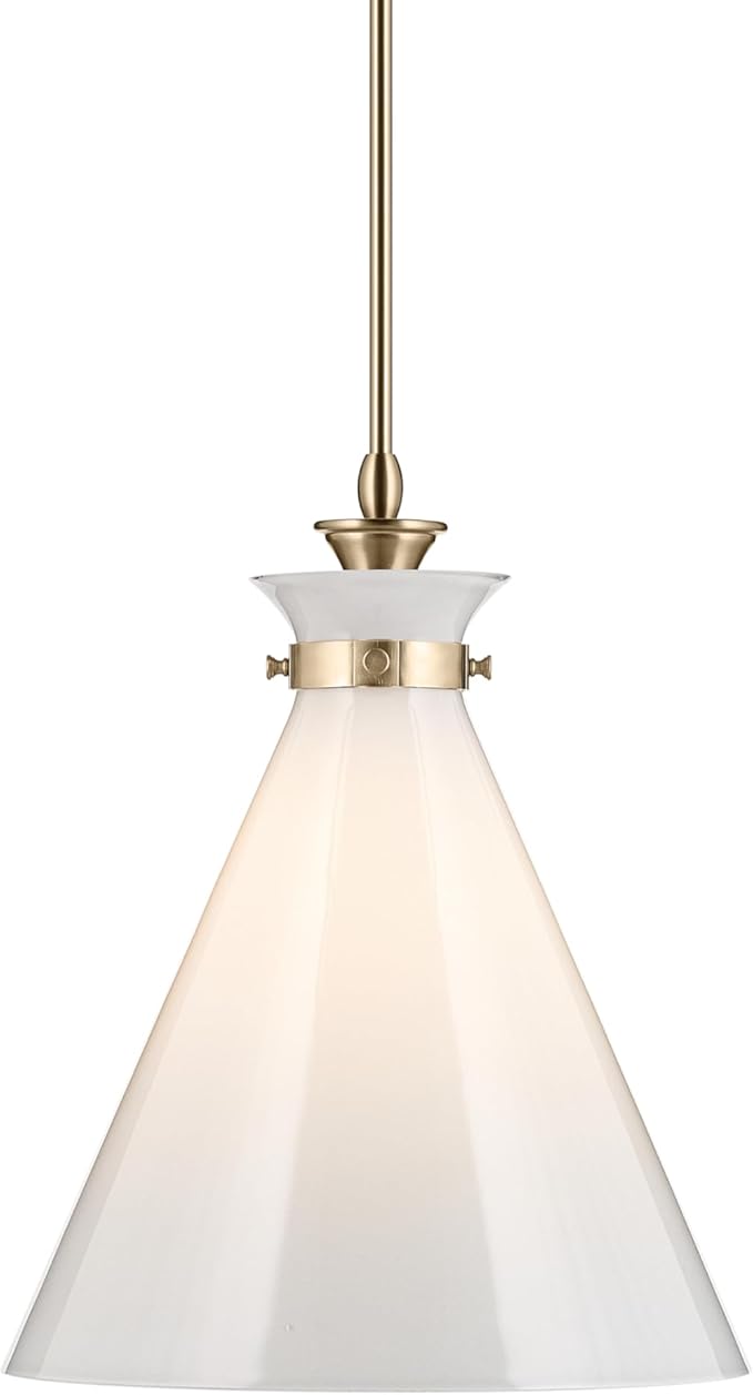 Kichler Laria 1-Light Pendant, Updated Traditional Light, Sloped Ceiling Compatible, for Kitchen with Opal Glass in Champagne Bronze (19.75" x 16"), 52775CPZ