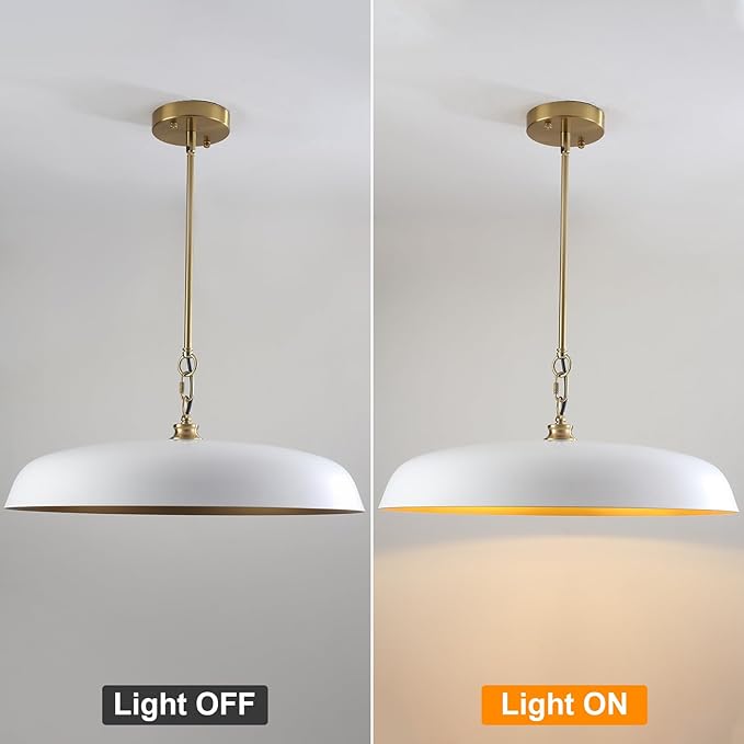 20 Inch Modern Large Pendant Lights, 3-Lights White and Gold Metal Dome Chandelier, Mid Century Pendant Lighting Fixture Ceiling Hanging Light for Kitchen Island, Dining Room Over Table, Bar