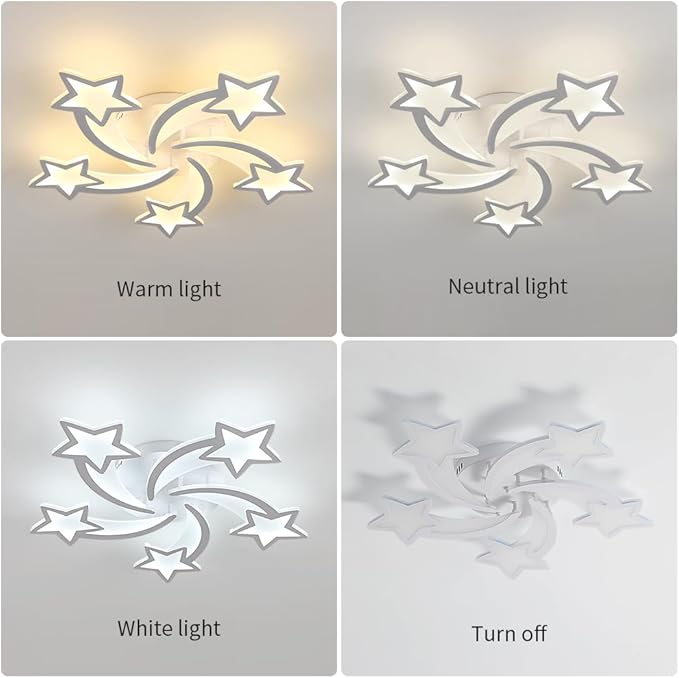 5 Lights Star LED Modern Ceiling Light, 25" 37W Flush Mount Ceiling Light Fixture, 3 CCT(3000K/4500K/6500K) via Wall Switch Ceiling Lamp for Bedroom Living Room KidsRoom Playroom