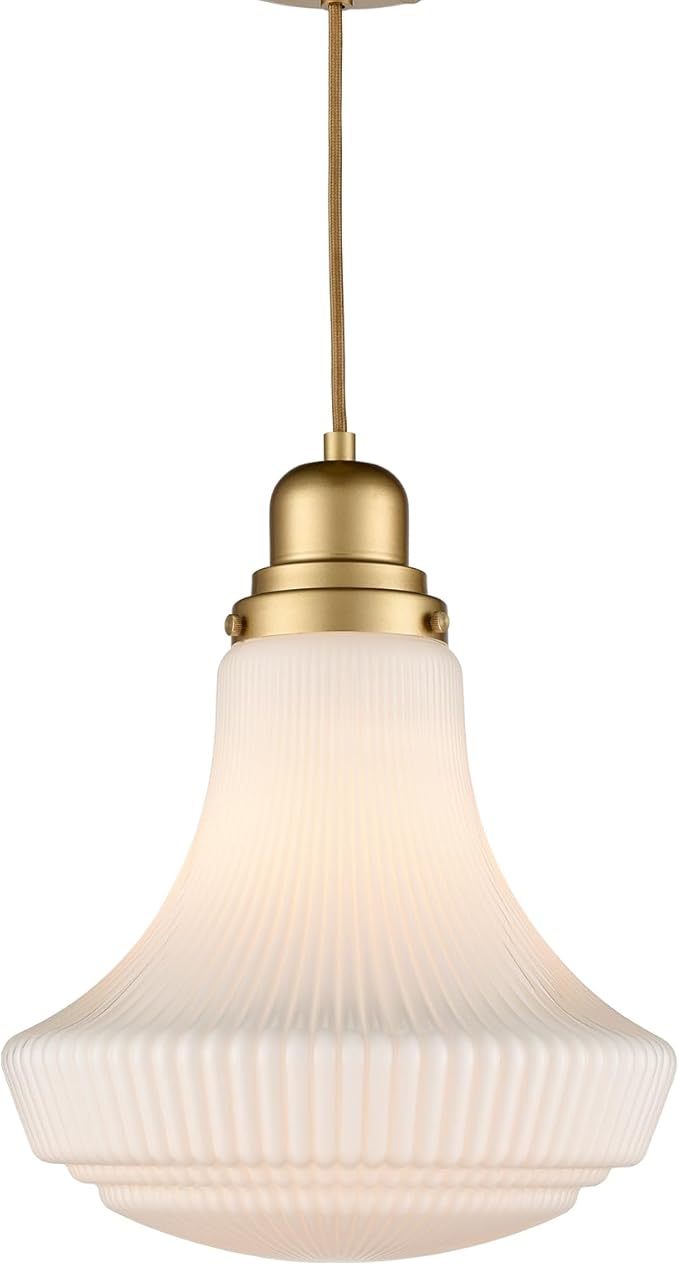 CLAXY Modern Gold Pendant Light Milk Glass Hanging Kitchen Pendant Light Fixture Dimmable- Adjustable Hanging Glass Pendant Lighting for Kitchen Dining Room Bedroom Restaurant