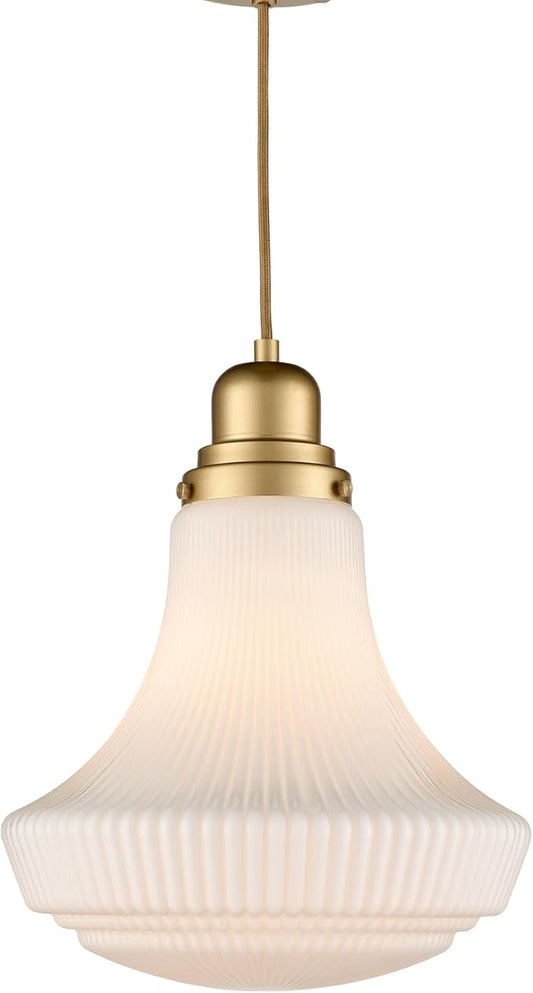 CLAXY Modern Gold Pendant Light Milk Glass Hanging Kitchen Pendant Light Fixture Dimmable- Adjustable Hanging Glass Pendant Lighting for Kitchen Dining Room Bedroom Restaurant