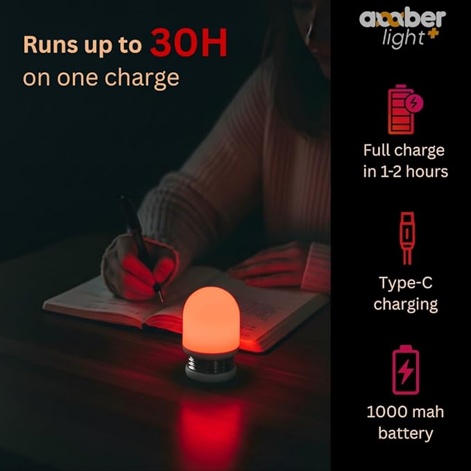 Amber Light + Red Light Pebble, 670nm Wavelength, Rechargeable Sleep Aid Lamp, 2.4x3.5 Inch, Deep Sunset Ambience, 1000mAh Battery, Melatonin-Friendly Night Light