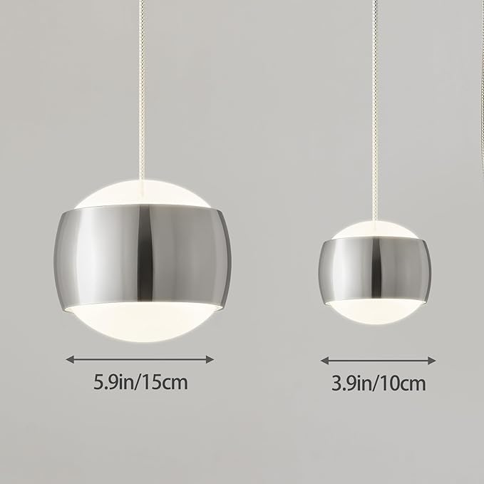 Modern Chrome LED Dimmable Pendant Light fixtures,6″ Island Pendant Lighting for Kitchen Island Dinning Room,Bedroom,Bar, Kitchen Island Ceiling Hanging Light Fixtures(Chrome-1-Pack)